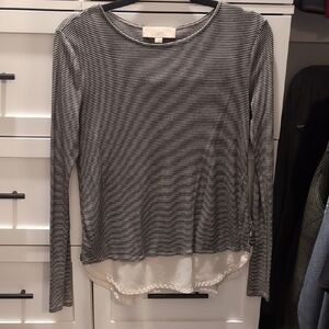 LOFT Black and White Striped Blouse